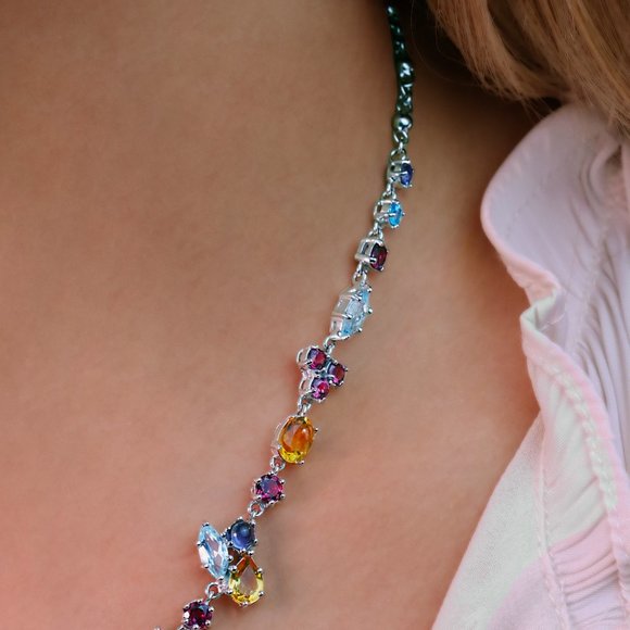 14K White Gold and Gemstone Necklace - Picture 4 of 4